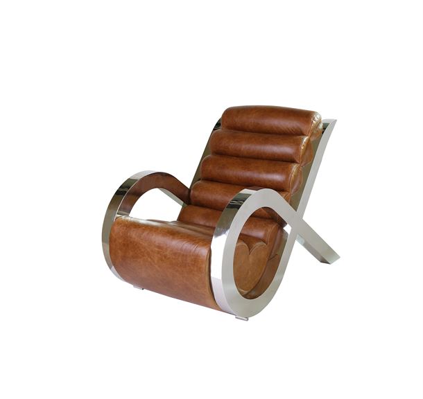 Hvilestol Læder/Stainless Art deko chair Cuba brown.